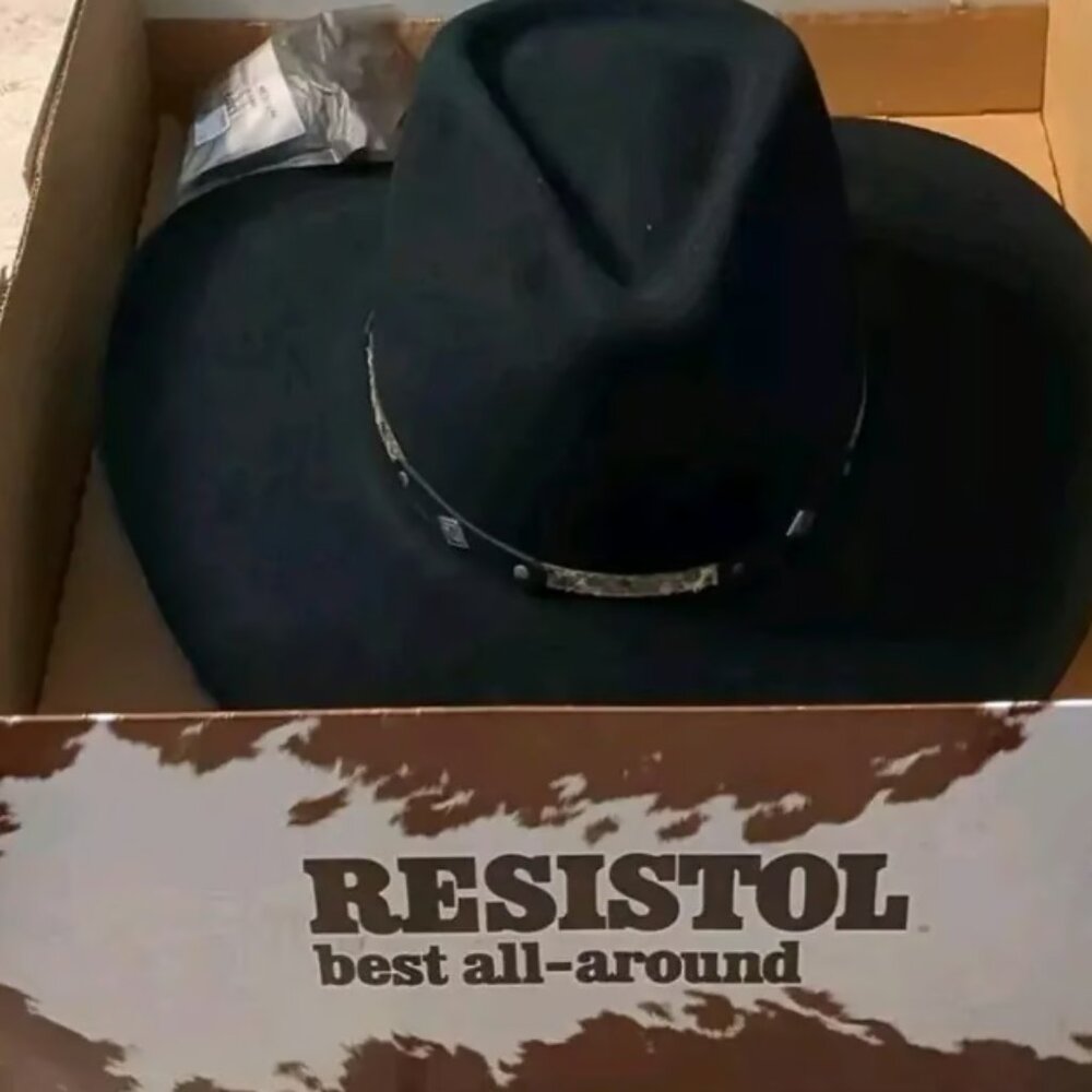 RESISTOL Black Cowboy Hat Original Box, Receipt 1998 Vintage Classic
